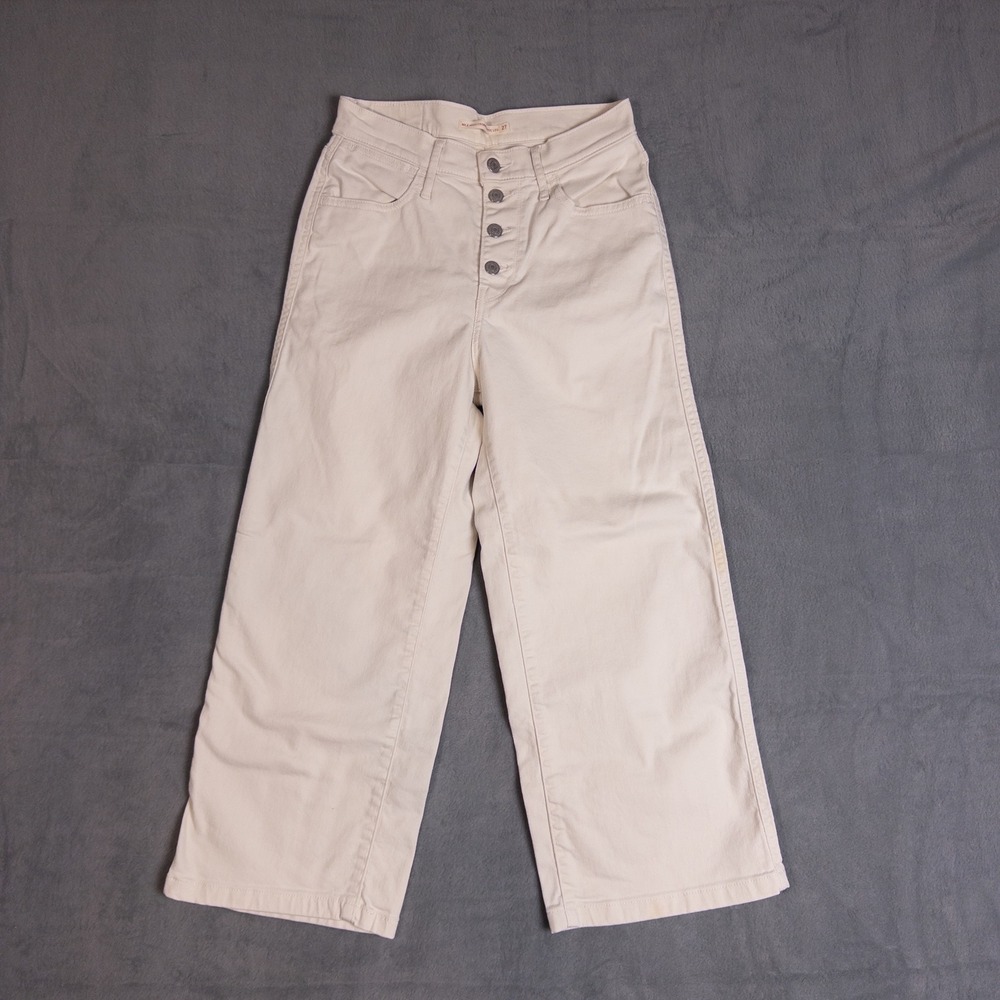 Levi's Mile High Cropped Wide Leg Jeans Women 27 Cream Good Button Fly High Rise
